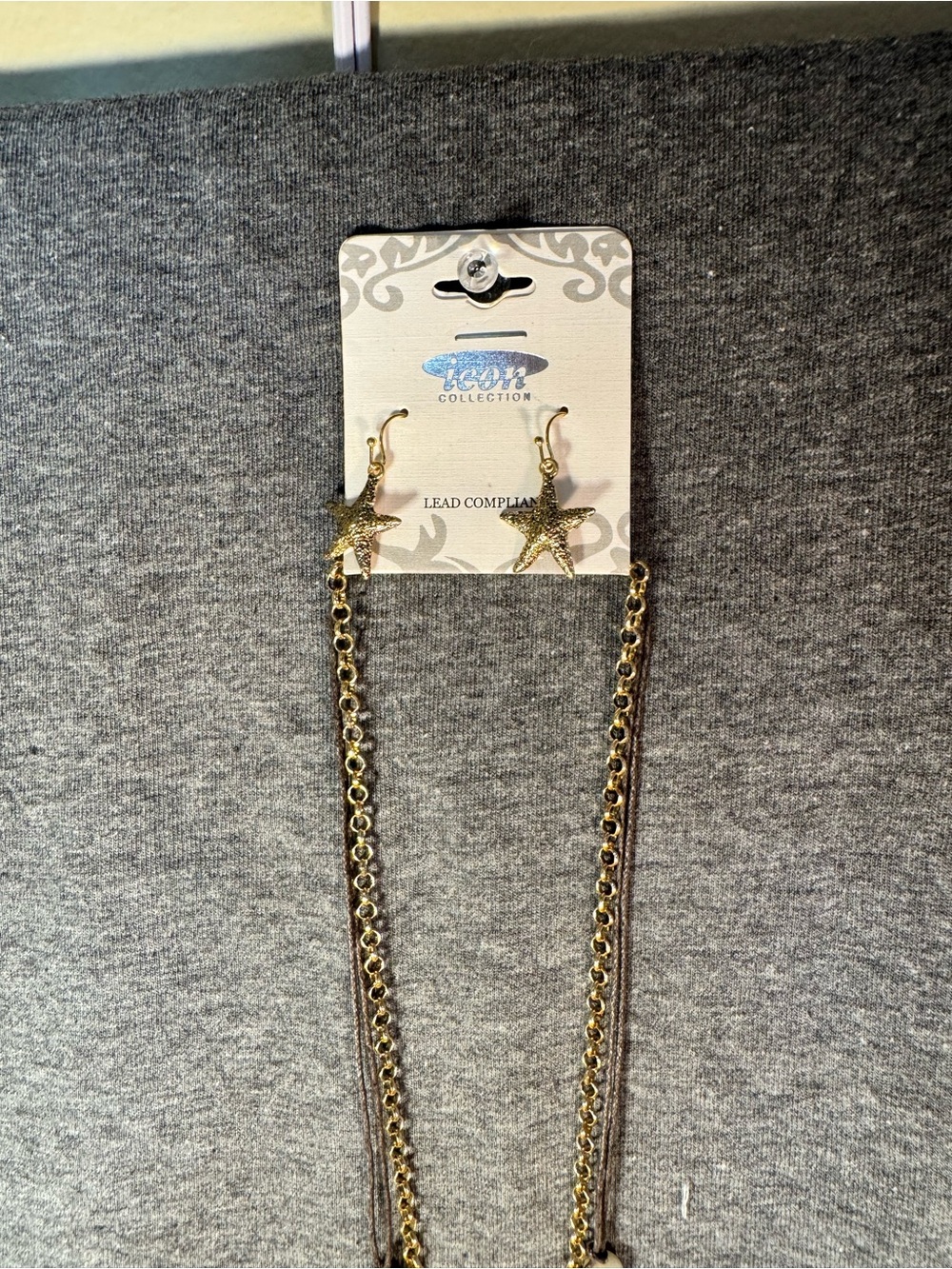 Gold Starfish Necklace and Drop Earrings Set -